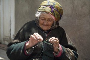 Lady knitting.