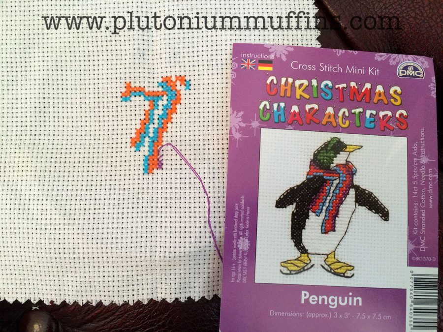 A funky funky penguin cross stitch kit.