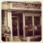 Grace outside the Canadian Muffin Shop (Copyright Corrie B)