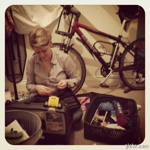 Sorting out my knitting boxes in Brixton.