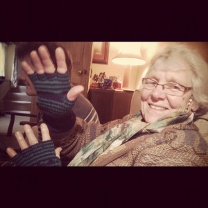 Modelling her gloves on Christmas Day (Copyright Corrie B)