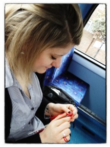 Working on the Plutonium Muffins on the bus. (Copyright John S)