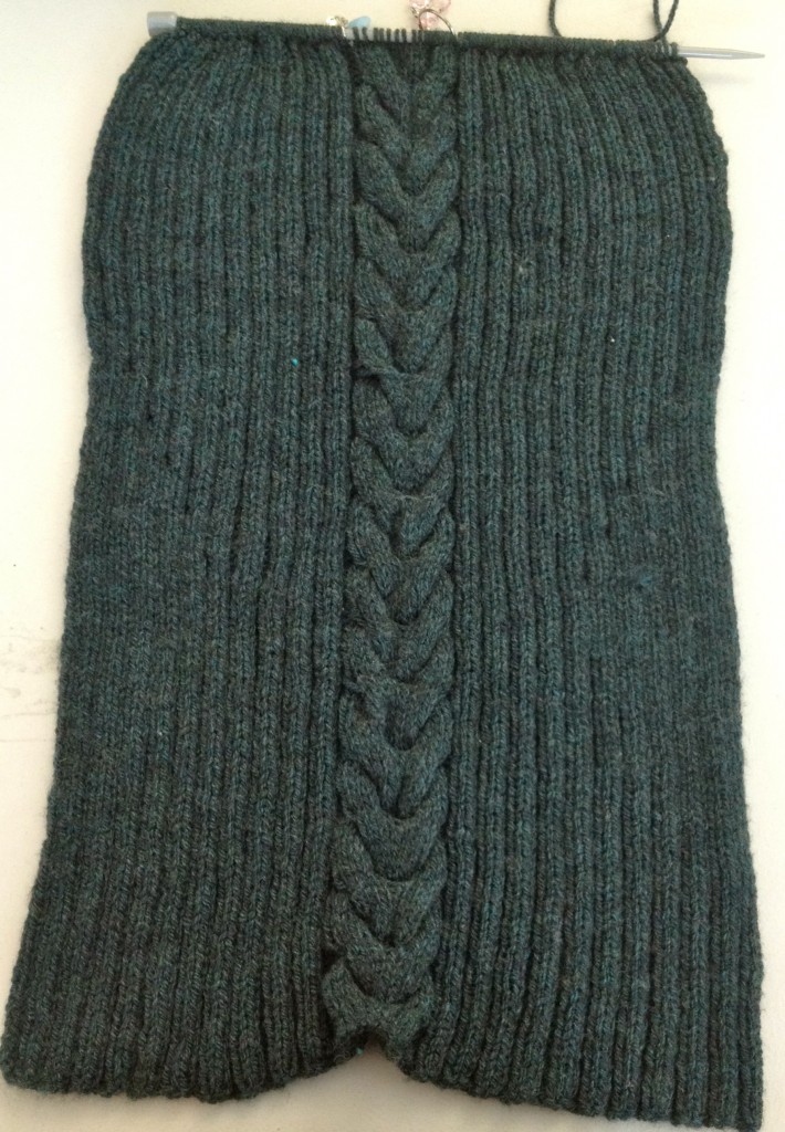 The front of the jumper, massively over-knitted and had to rip back 32 rows from here.