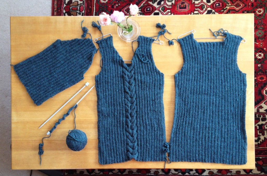 Jumper - one sleeve and a cowl-neck to go.