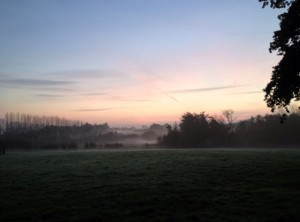 Mist rising over home in Kent.