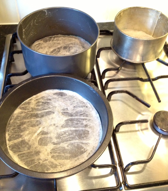 Cake tins ready to go.