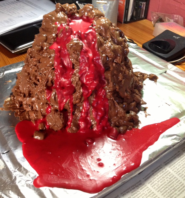 Red lava ready to set.