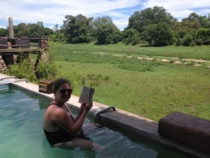 Reading in the pool.