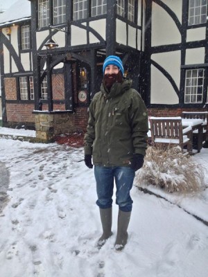 JS with his knitted beard keeping snow off his face.