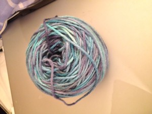 Yarn received and wound into a ball (colours are darker than this)
