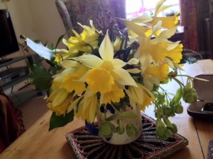 House decked out in daffodils.