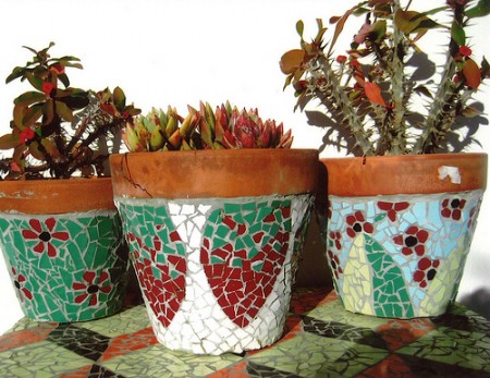 Some of Josefina's stunning mosaic pots.