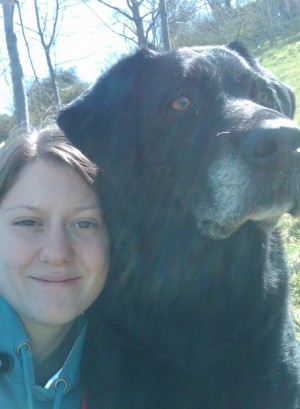 Corrie and my beautiful Jet, a black Labrador (photo from 2011)