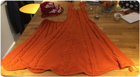 Two halves of the Icon Dress, with the second half - half done.