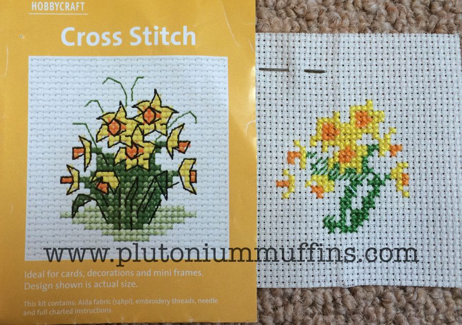 A fair amount of stitching time on the 6th of May - daffodils from Hobbycraft.