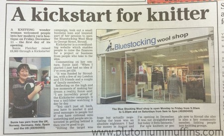 The Bluestocking Wool Shop - announcement in the local paper.