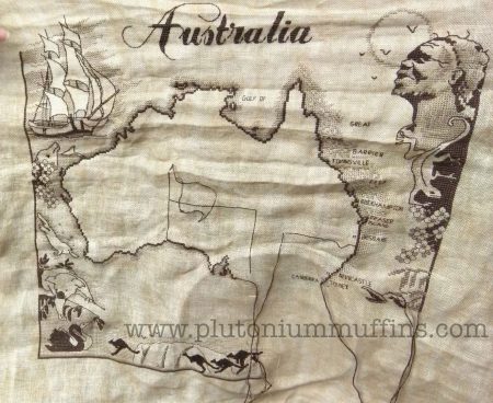 My Australia map cross stitch at the end of March - perfect travel stitching?!