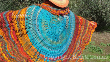 A super bright crochet shawl by Kristi Zemas.