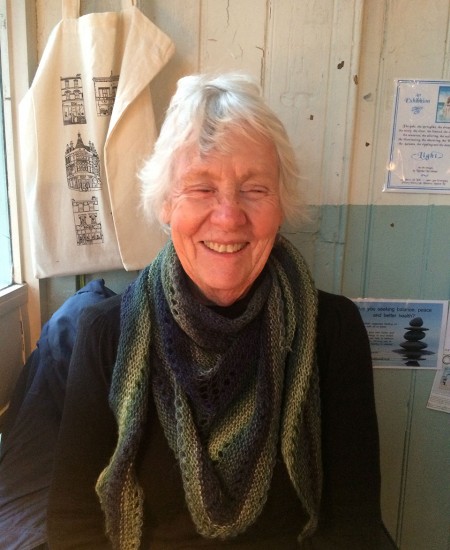 My gorgeous gran wearing the Towersey Shawl I knit a few years ago.