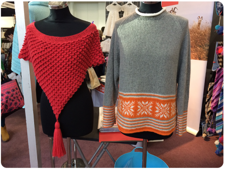 Cashmered samples - isn't the crocodile stitch shawl on the left stunning?