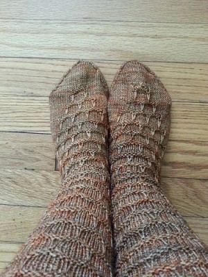 Celebratory Socks all finished and on! Image copyright yarnie52 2014.