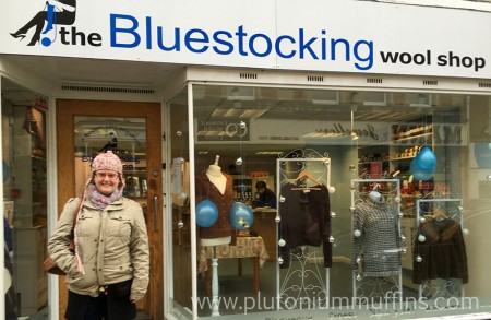 About to enter the Bluestocking Wool Shop on a horrible, rainy Saturday.