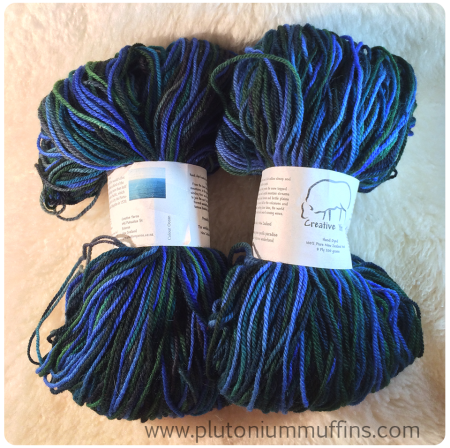 Hand-dyed Creative Yarns bought from Masco Wools, inspired by the ocean.