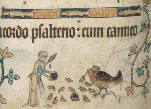 Distaff shown in Luttrell Psalter, a 14th Century text, housed at the British Museum.