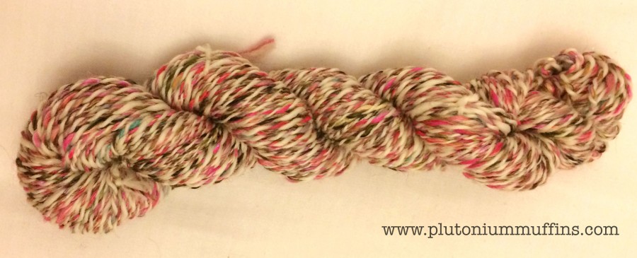 Louise from Spin City's 'Dolly Mixture" spun up and plied with a natural Exmoor Blueface ply.