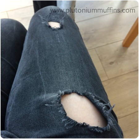 My dungarees started with an artful small hole which has gradually increased in size with wear.