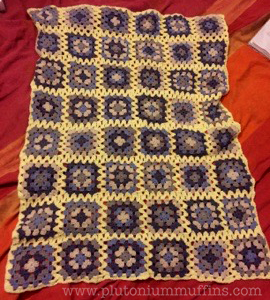 The finished blanket on J's bed ready to spring into action.