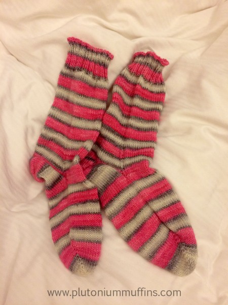 My Hope socks in Biscotte & Cie yarn, washed and ready to wear.