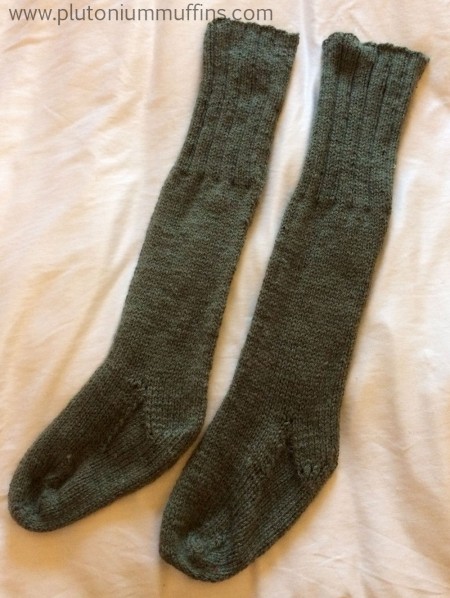The full-length welly socks laid out. This is the most accurate photo of the colour!
