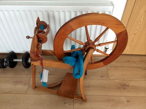 My spinning wheel and my roving ready to go.