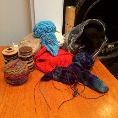 Monkey, sitting to the right of my January projects and waiting to be finished.