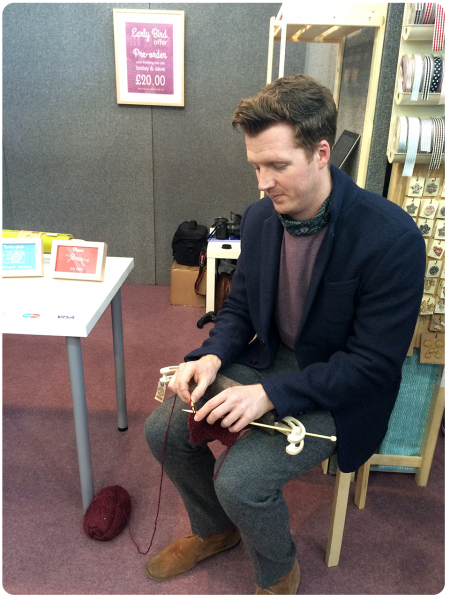 David Hill demonstrating use of the Knitting Aid.