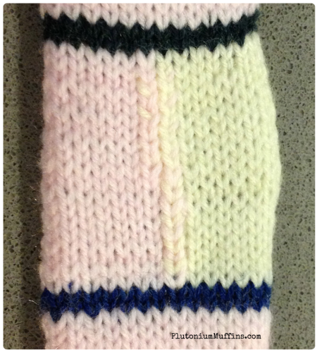 Sample of intarsia completed on knitting machine.