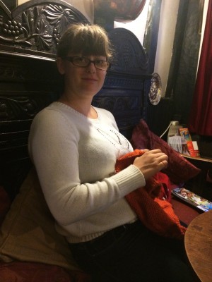 Knitting on the Icon Dress in the pub!