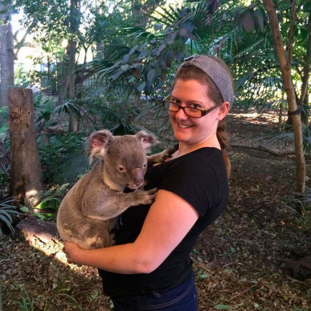 Holding a koala called Maximillian at Lonely Pine Koala Sanctuary.