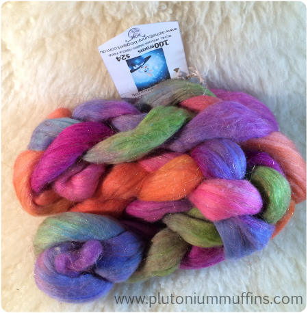 I call this sparkle fibre! Organic merino, angora, cashmere and rainbow glitz, a gift from Melanie.