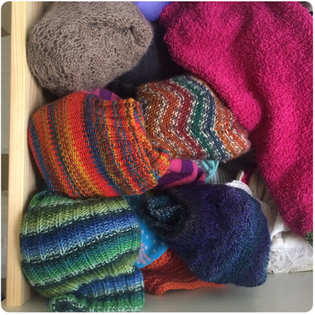 The start of a sock drawer of knitted socks!