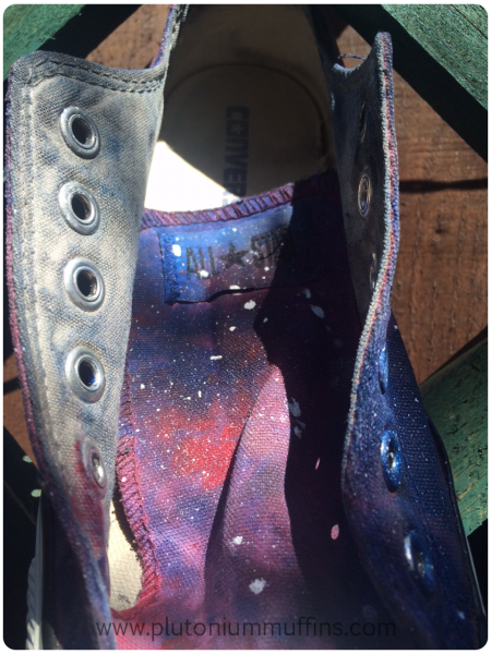 Paint splatter to look like stars, showing on the tongue of the shoe.