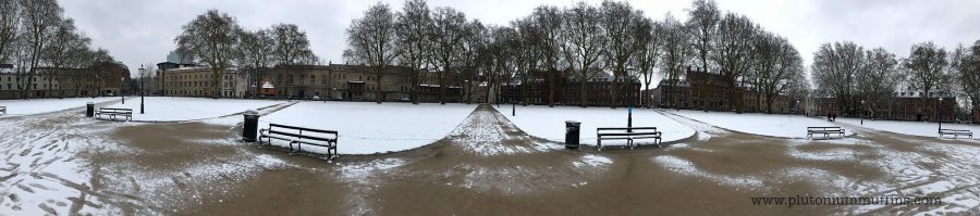 Queen Square in the snow.