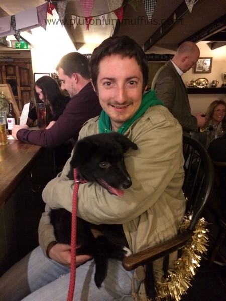 Enjoying John cuddles in the pub.