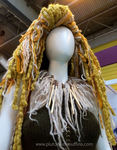 Her necklace was beautiful, made of knitting needles and crochet hooks!