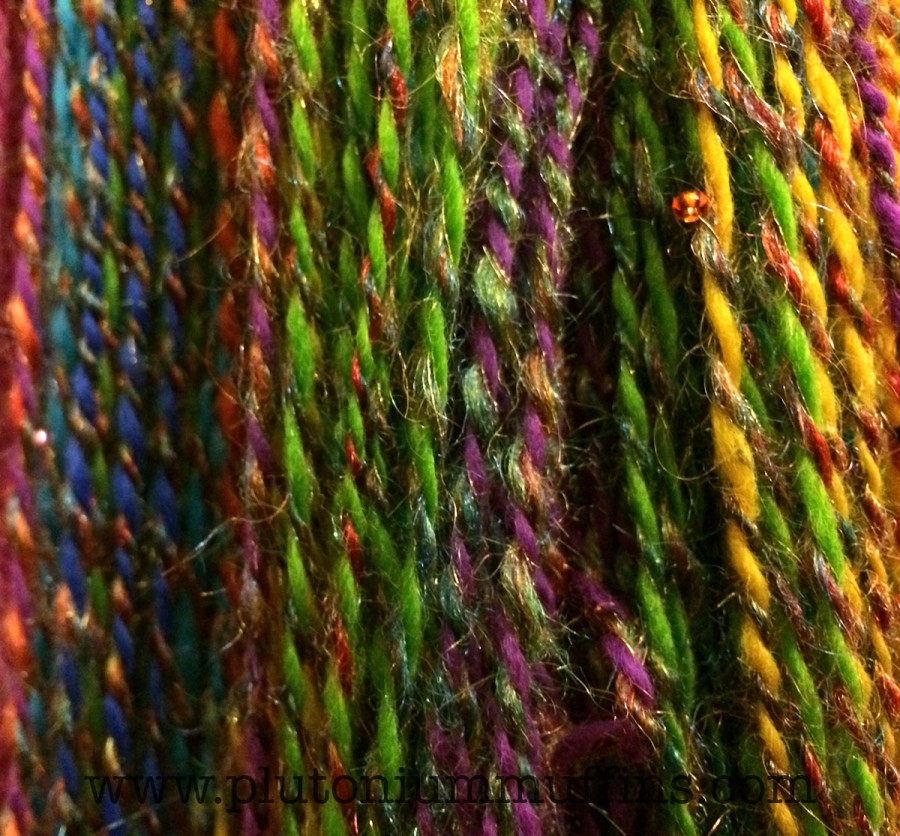 Close up of the rainbow yarn