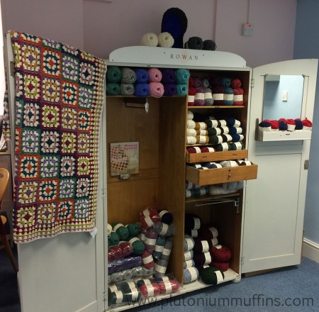 The Rowan display in the Bluestocking Wool Shop.