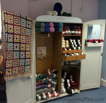 Rowan yarn display in the Bluestocking Wool Shop. The Rowan display in the Bluestocking Wool Shop.