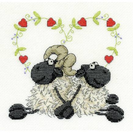 The finished sheep love cross stitch. (As it should have been.)