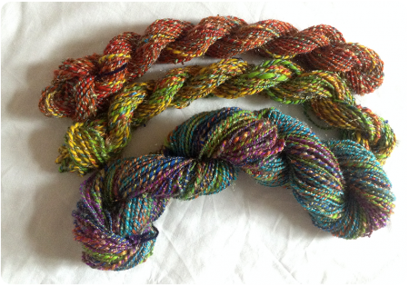 The rainbow yarn side by side.